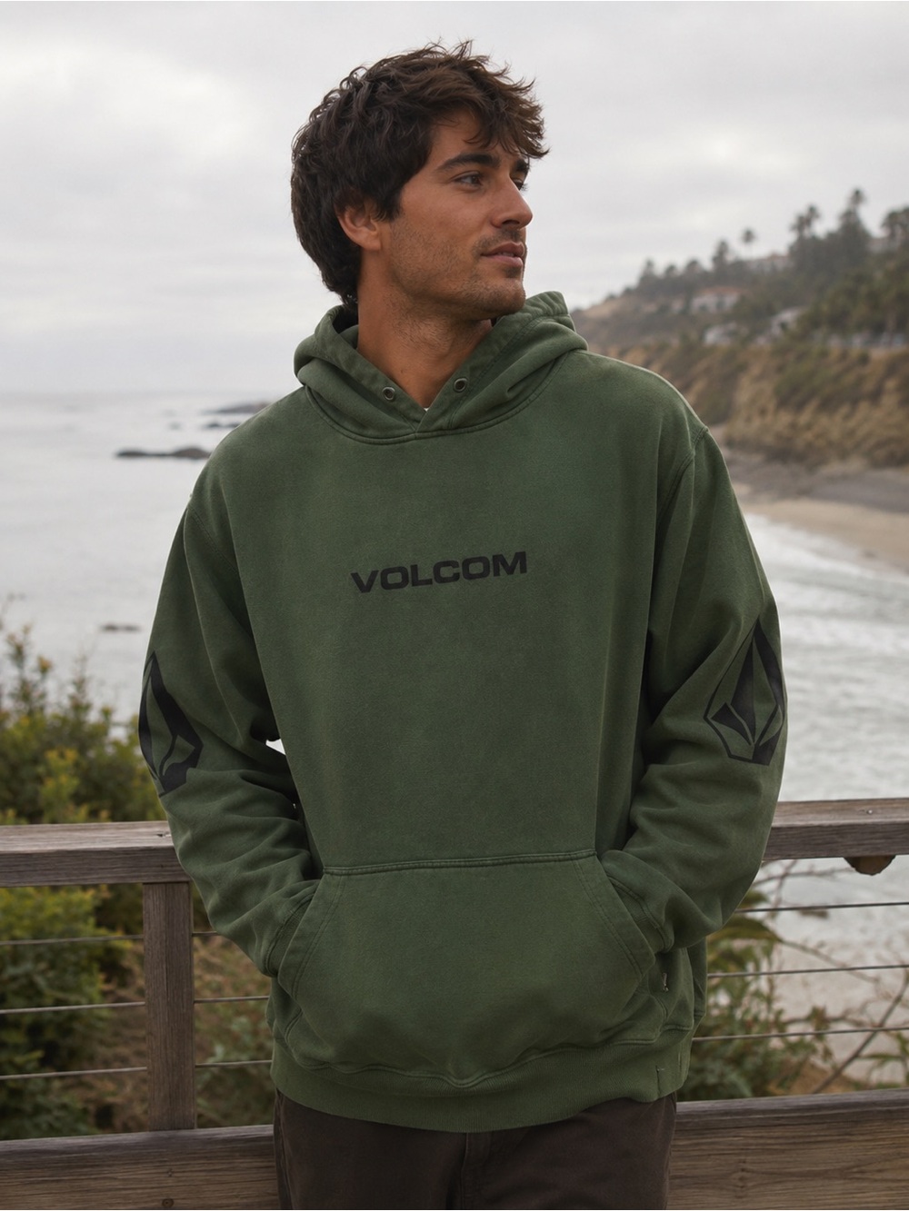 Volcom Spellout Diamond Logo Green Hoodie Men's XL